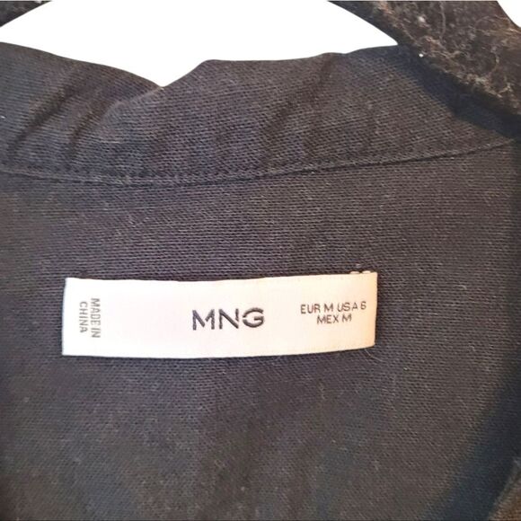 MNG Women's Black Linen Collared Mini Dress Size US 6 - Picture 3 of 5